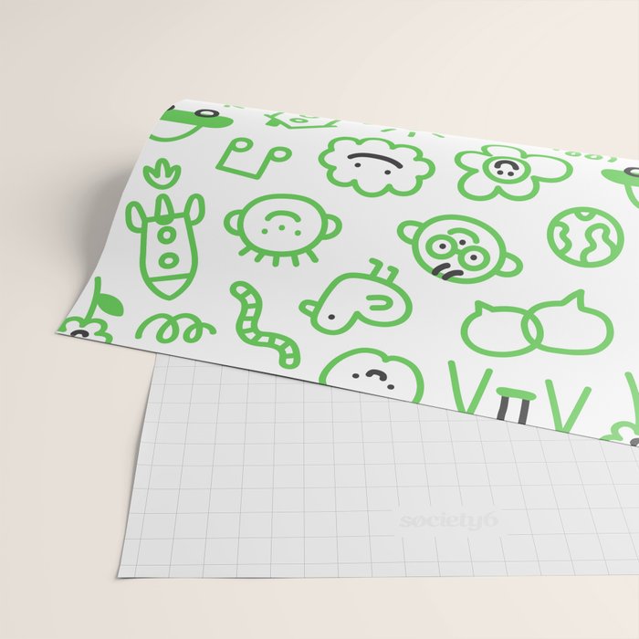 Green eco friendly children doodle pattern Wrapping Paper Gallery Image 2
