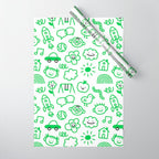 Green eco friendly children doodle pattern Wrapping Paper Gallery Image 1