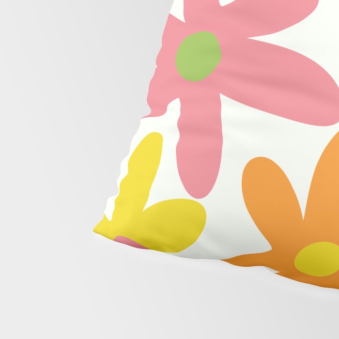 Daisy Time Retro Floral Pattern Green Pink Orange Yellow Pillow Sham Gallery Image 4