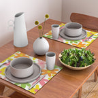 Daisy Time Retro Floral Pattern Green Pink Orange Yellow Placemat Gallery Image 2
