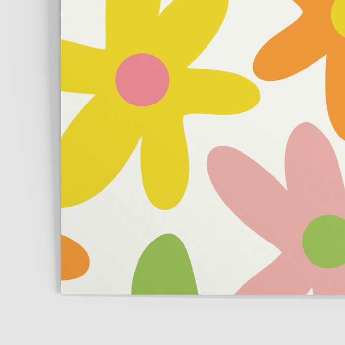 Daisy Time Retro Floral Pattern Green Pink Orange Yellow Poster Gallery Image 3