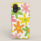 Daisy Time Retro Floral Pattern Green Pink Orange Yellow iPhone Case Gallery Image 1