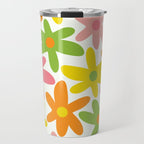 Daisy Time Retro Floral Pattern Green Pink Orange Yellow Travel Mug Gallery Image 1