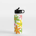 Daisy Time Retro Floral Pattern Green Pink Orange Yellow Water Bottle Gallery Image 1