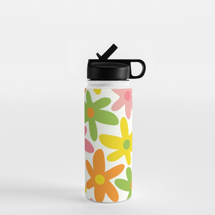 Daisy Time Retro Floral Pattern Green Pink Orange Yellow Water Bottle Gallery Image 1