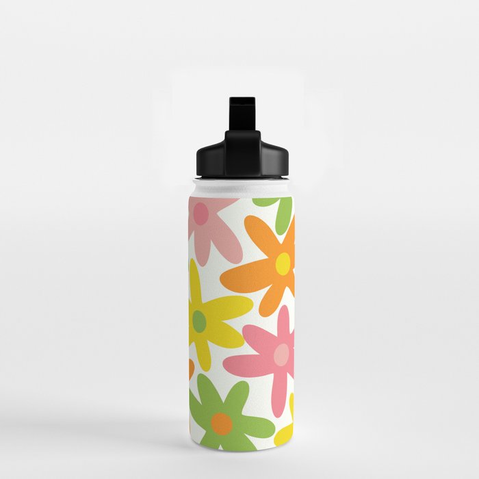 Daisy Time Retro Floral Pattern Green Pink Orange Yellow Water Bottle Gallery Image 2