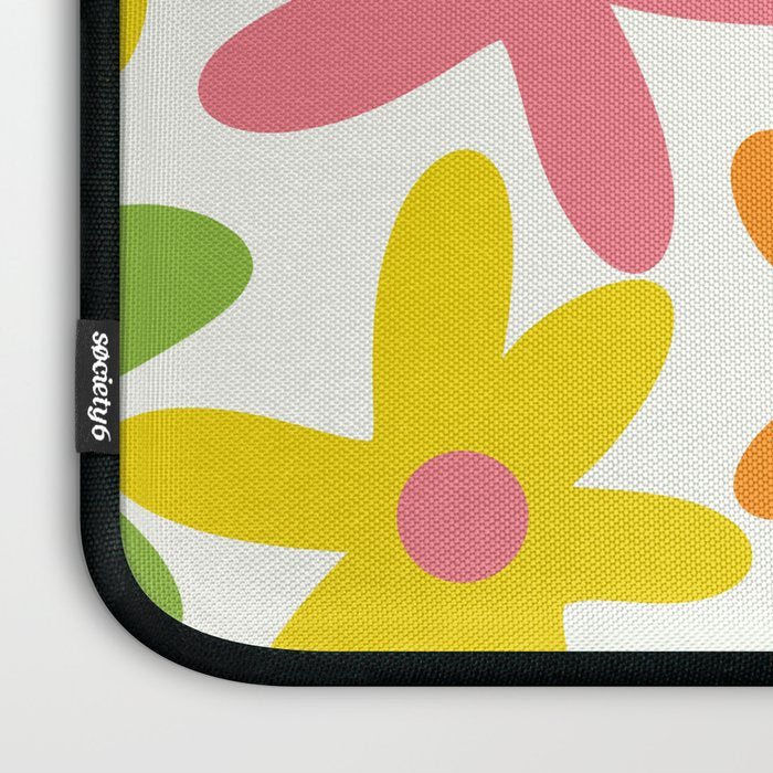 Daisy Time Retro Floral Pattern Green Pink Orange Yellow Laptop Sleeve Gallery Image 3