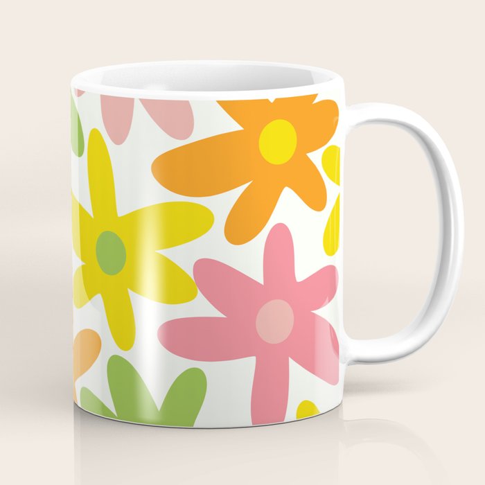 Daisy Time Retro Floral Pattern Green Pink Orange Yellow Coffee Mug Gallery Image 1