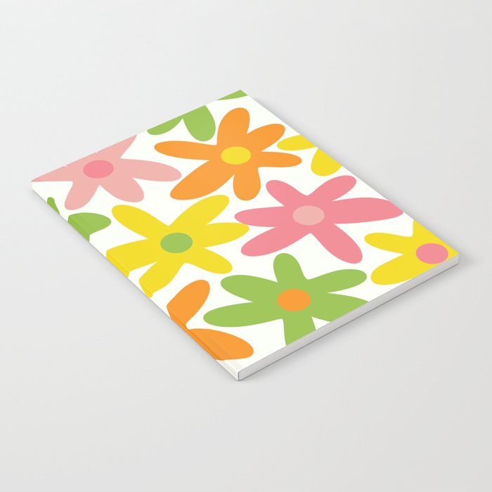 Daisy Time Retro Floral Pattern Green Pink Orange Yellow Notebook Gallery Image 1