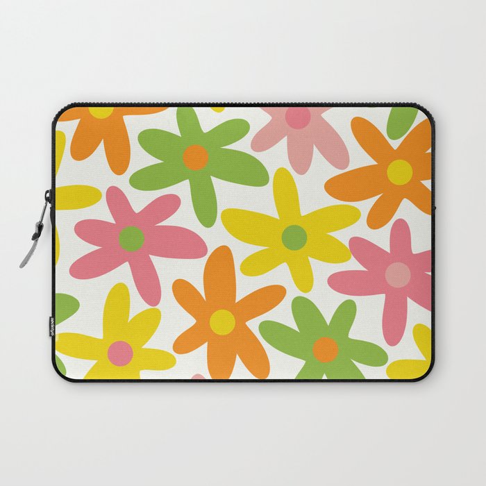 Daisy Time Retro Floral Pattern Green Pink Orange Yellow Laptop Sleeve Gallery Image 1