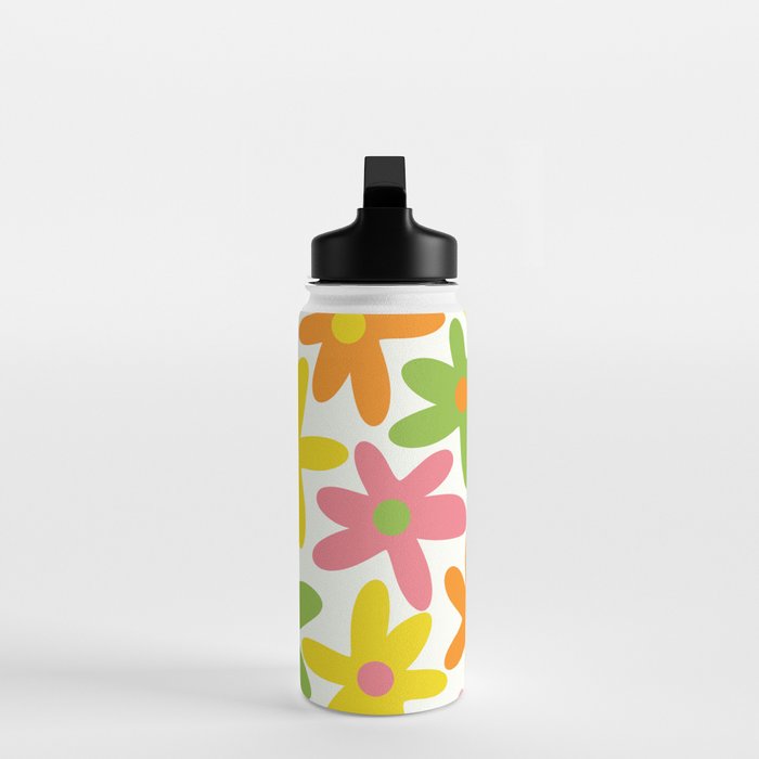 Daisy Time Retro Floral Pattern Green Pink Orange Yellow Water Bottle Gallery Image 3