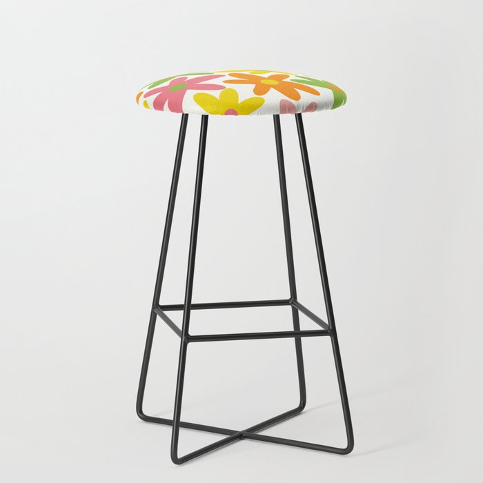 Daisy Time Retro Floral Pattern Green Pink Orange Yellow Stool Gallery Image 1