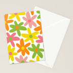 Daisy Time Retro Floral Pattern Green Pink Orange Yellow Stationery Card Gallery Image 2
