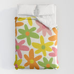 Daisy Time Retro Floral Pattern Green Pink Orange Yellow Comforter Gallery Image 6