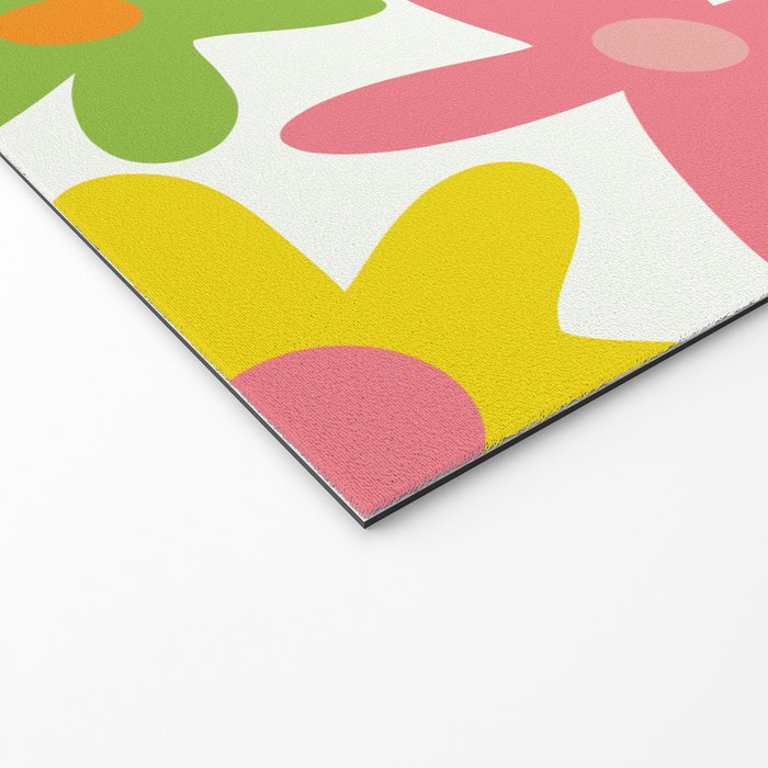 Daisy Time Retro Floral Pattern Green Pink Orange Yellow Welcome Mat Gallery Image 2