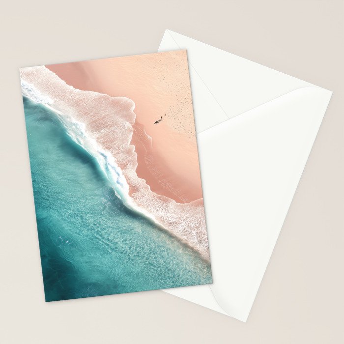 Pastel Coastline - Aerial View of Turquoise Sea and Blush Sand Stationery Card Gallery Image 2