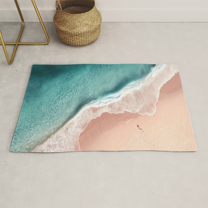Pastel Coastline - Aerial View of Turquoise Sea and Blush Sand Rug Gallery Image 1