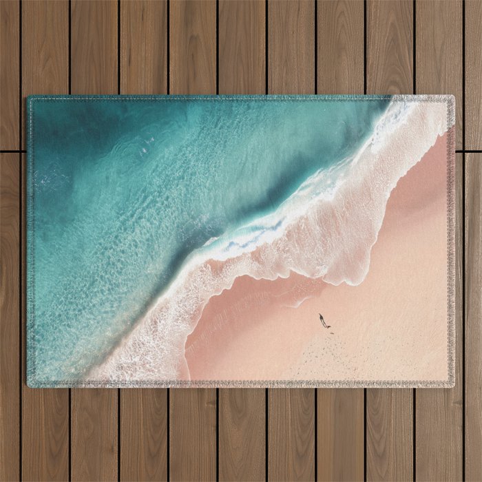 Pastel Coastline - Aerial View of Turquoise Sea and Blush Sand Outdoor Rug Gallery Image 1