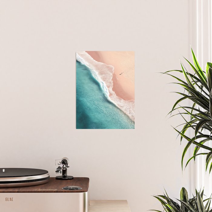 Pastel Coastline - Aerial View of Turquoise Sea and Blush Sand Poster Gallery Image 2