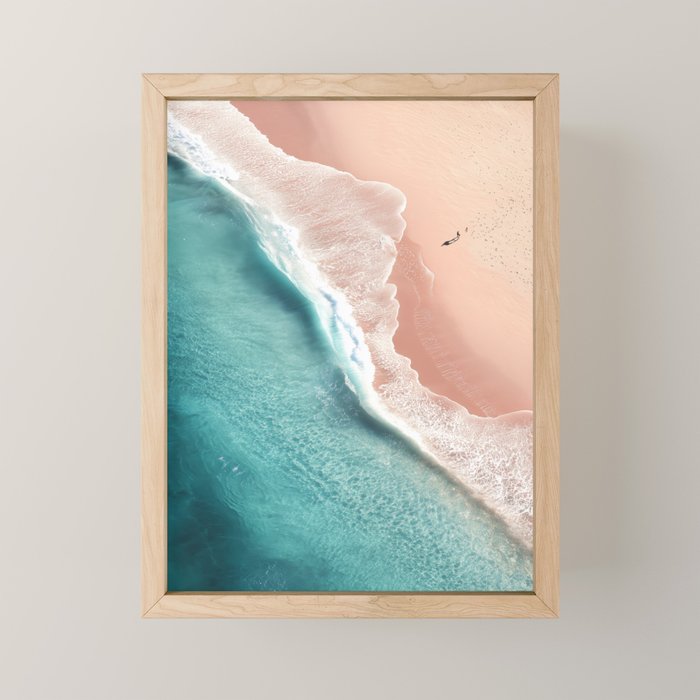 Pastel Coastline - Aerial View of Turquoise Sea and Blush Sand Mini Art Print Gallery Image 1