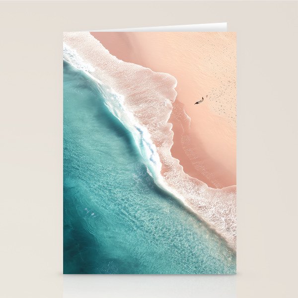 Pastel Coastline - Aerial View of Turquoise Sea and Blush Sand Stationery Card Gallery Image 2