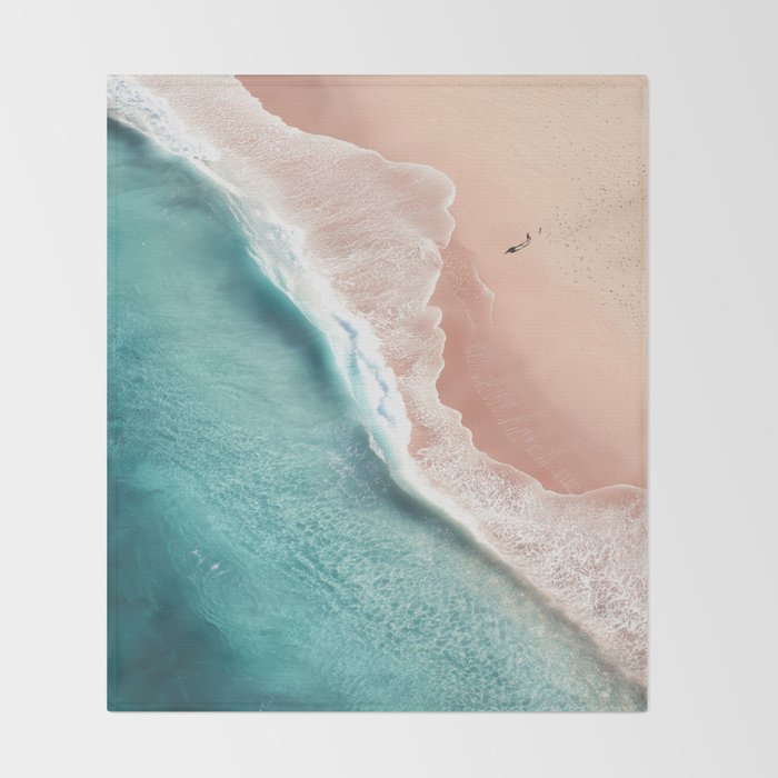 Pastel Coastline - Aerial View of Turquoise Sea and Blush Sand Throw Blanket Gallery Image 2