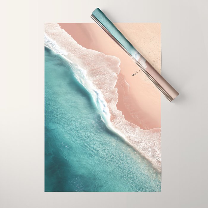 Pastel Coastline - Aerial View of Turquoise Sea and Blush Sand Wrapping Paper Gallery Image 1