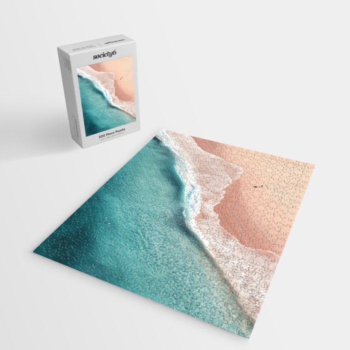 Pastel Coastline - Aerial View of Turquoise Sea and Blush Sand Jigsaw Puzzle Gallery Image 2