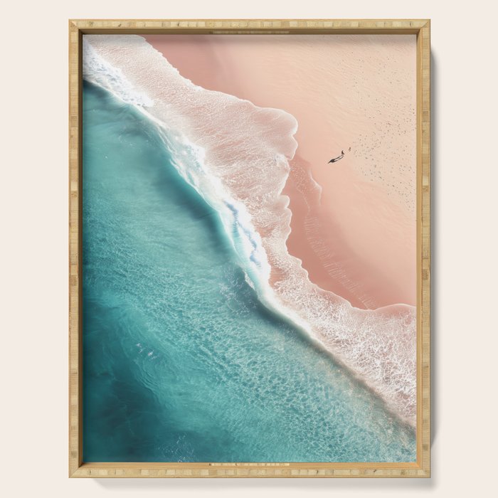 Pastel Coastline - Aerial View of Turquoise Sea and Blush Sand Serving Tray Gallery Image 1