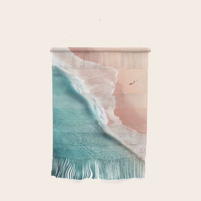 Pastel Coastline - Aerial View of Turquoise Sea and Blush Sand Wall Hanging Gallery Image 1