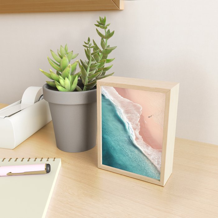 Pastel Coastline - Aerial View of Turquoise Sea and Blush Sand Mini Art Print Gallery Image 2