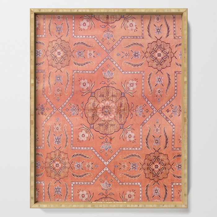Vintage Distressed Pink Iranian Silk Serving Tray Gallery Image 1