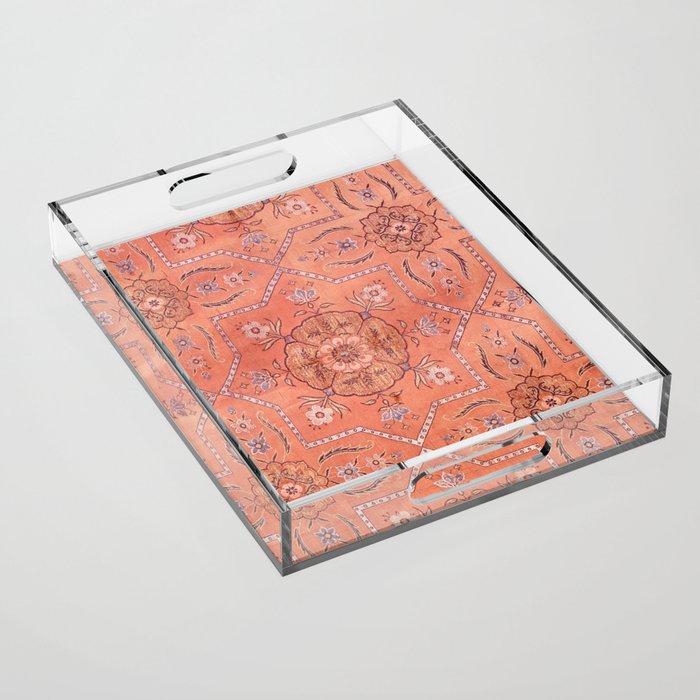 Vintage Distressed Pink Iranian Silk Acrylic Tray Gallery Image 1