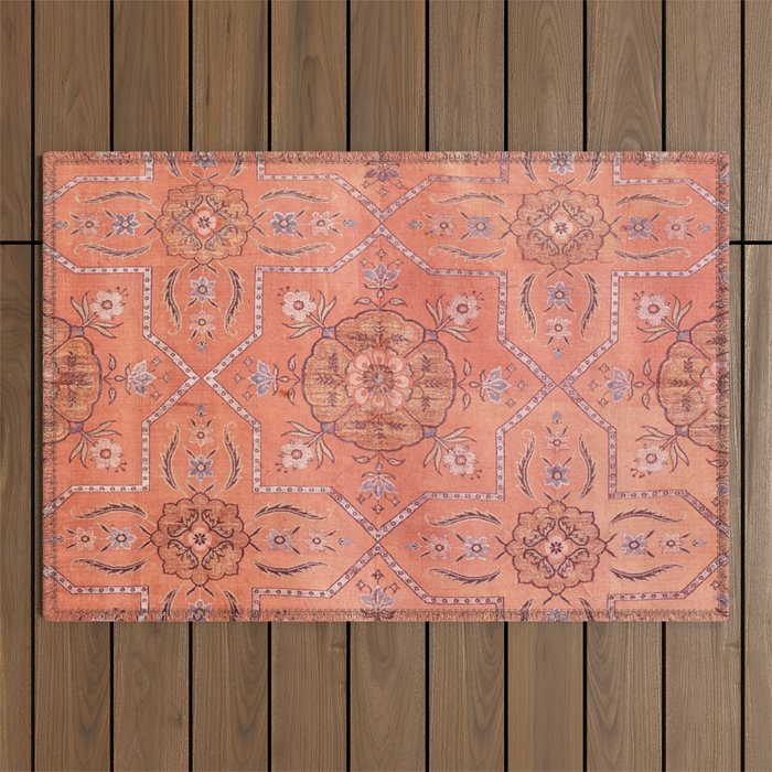 Vintage Distressed Pink Iranian Silk Outdoor Rug Gallery Image 1