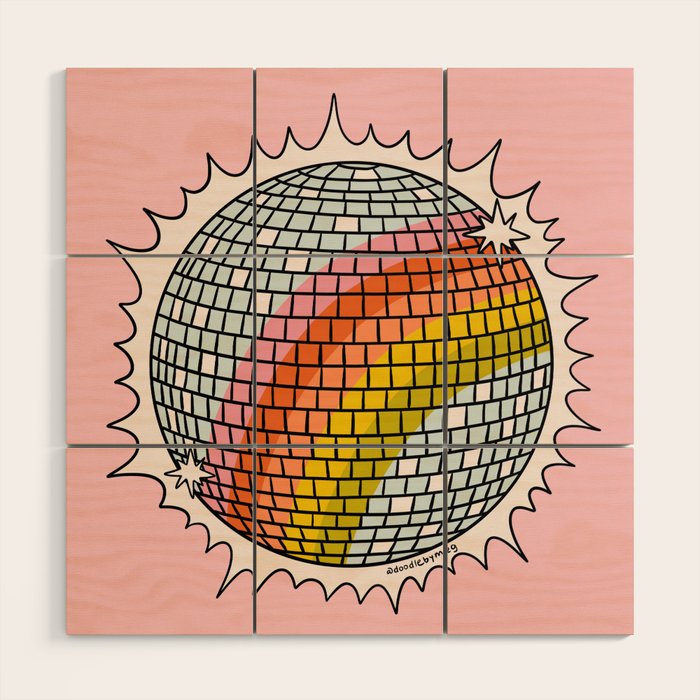 Rainbow Disco Ball Wood Wall Art Gallery Image 1