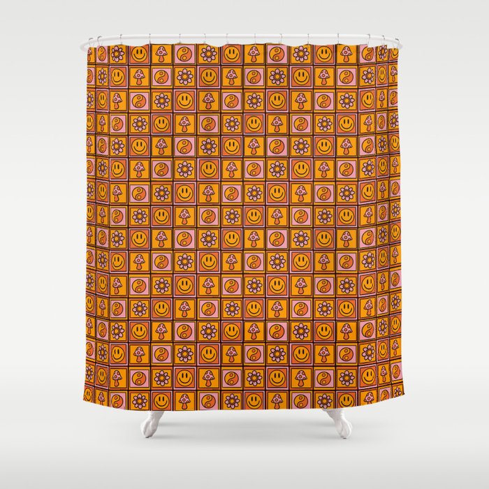 Vintage Granny Square Print Shower Curtain Gallery Image 1