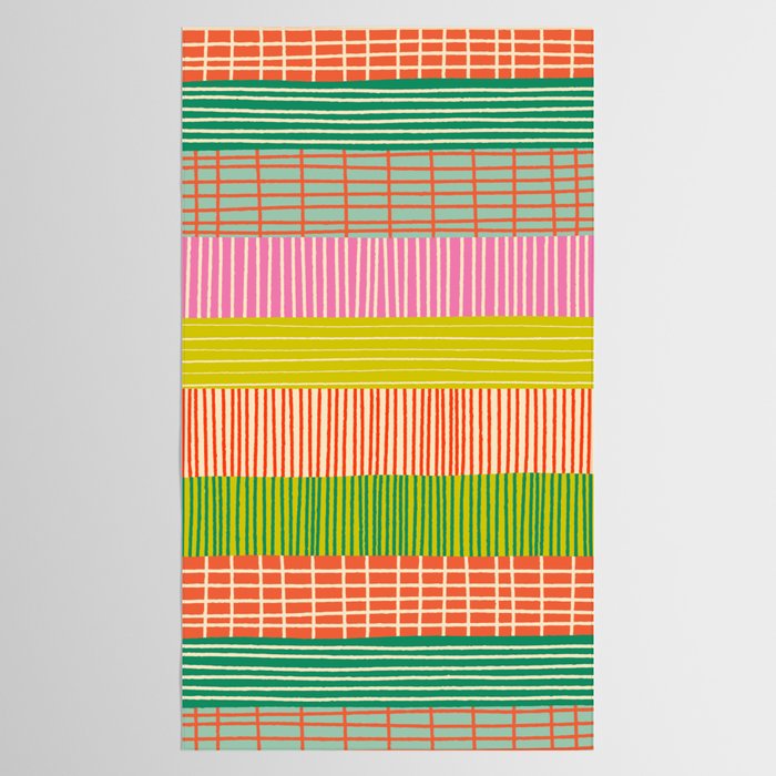 Finnish Patchwork Stripe Pattern Orange Green Pink Chartreuse Tablecloth Gallery Image 2
