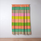 Finnish Patchwork Stripe Pattern Orange Green Pink Chartreuse Window Curtain Gallery Image 3