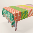 Finnish Patchwork Stripe Pattern Orange Green Pink Chartreuse Tablecloth Gallery Image 1