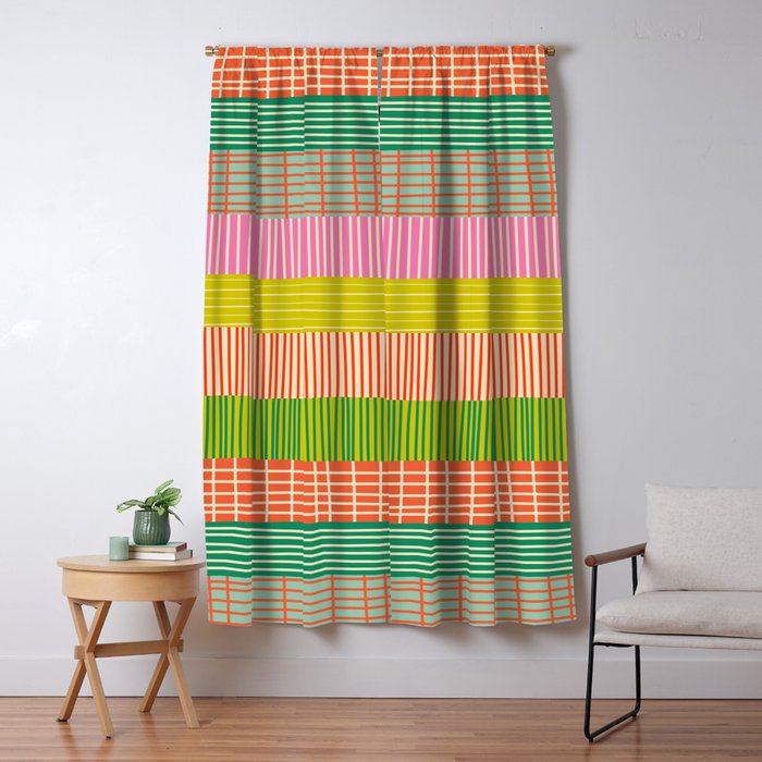 Finnish Patchwork Stripe Pattern Orange Green Pink Chartreuse Window Curtain Gallery Image 5