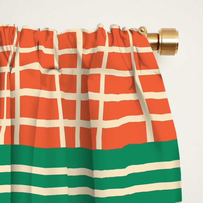 Finnish Patchwork Stripe Pattern Orange Green Pink Chartreuse Window Curtain Gallery Image 2