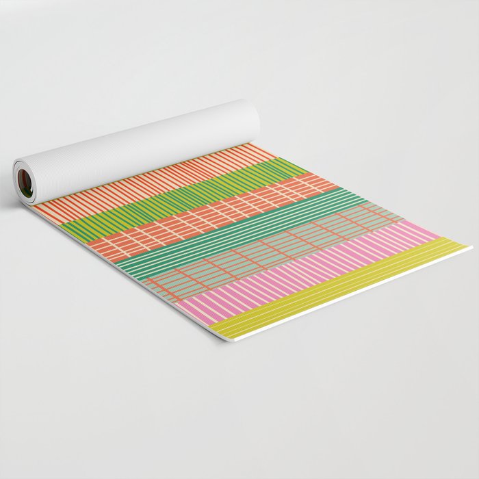 Finnish Patchwork Stripe Pattern Orange Green Pink Chartreuse Yoga Mat Gallery Image 2