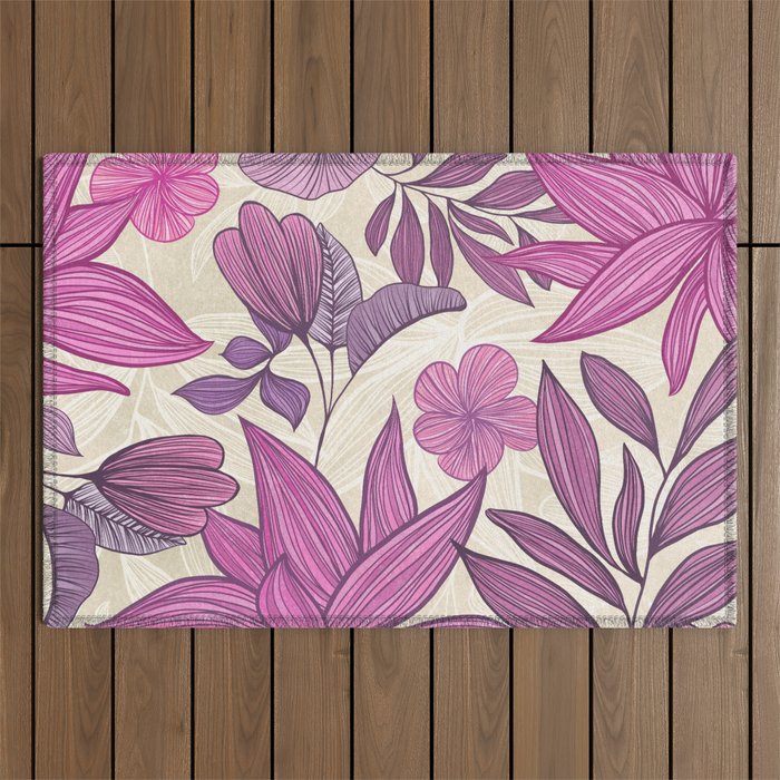 Deep Autumn Forest Floral in Magenta Outdoor Rug Gallery Image 1