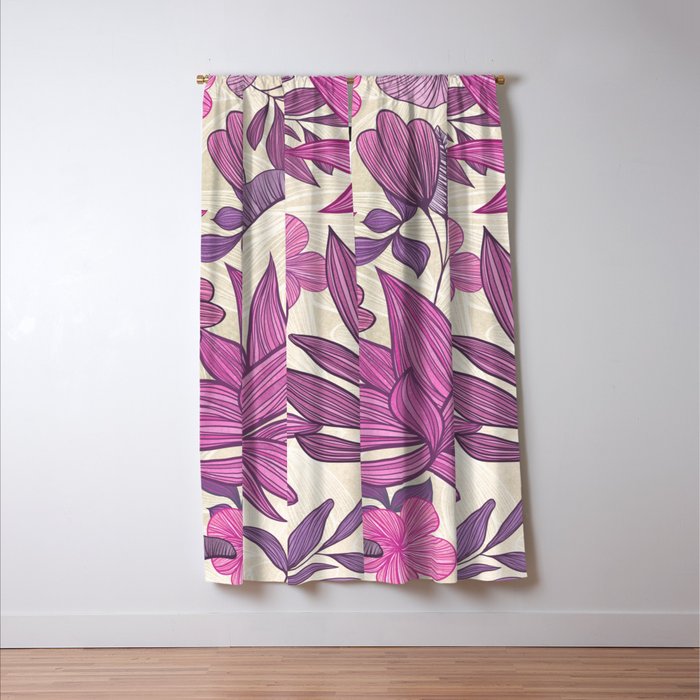 Deep Autumn Forest Floral in Magenta Window Curtain Gallery Image 3