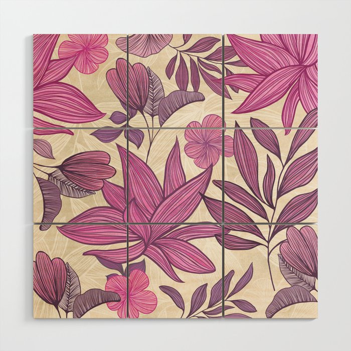 Deep Autumn Forest Floral in Magenta Wood Wall Art Gallery Image 1