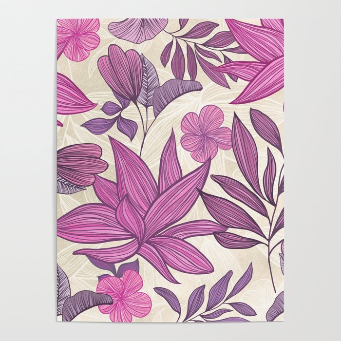Deep Autumn Forest Floral in Magenta Poster Gallery Image 4