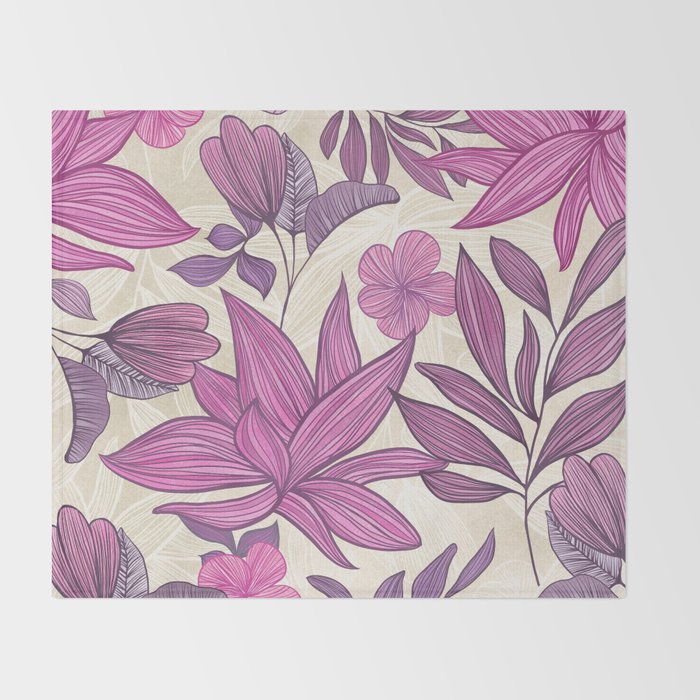 Deep Autumn Forest Floral in Magenta Throw Blanket Gallery Image 2