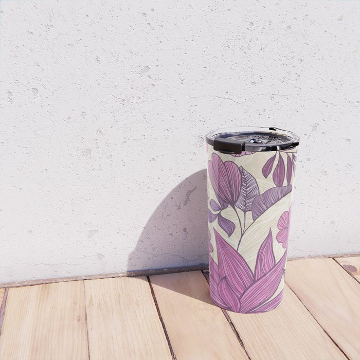 Deep Autumn Forest Floral in Magenta Travel Mug Gallery Image 4