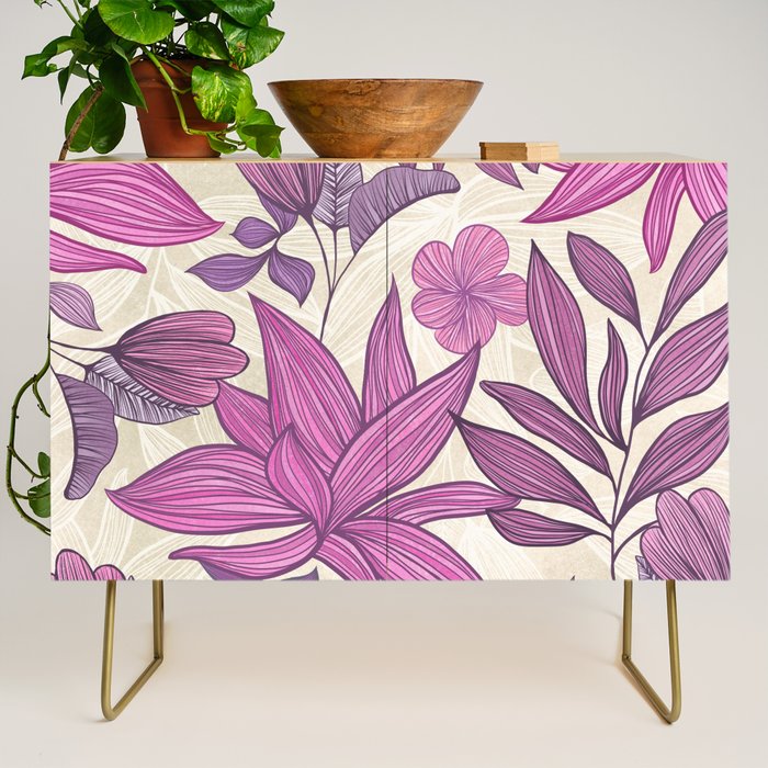 Deep Autumn Forest Floral in Magenta Credenza Gallery Image 1