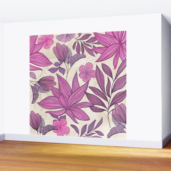 Deep Autumn Forest Floral in Magenta Wall Mural Gallery Image 2